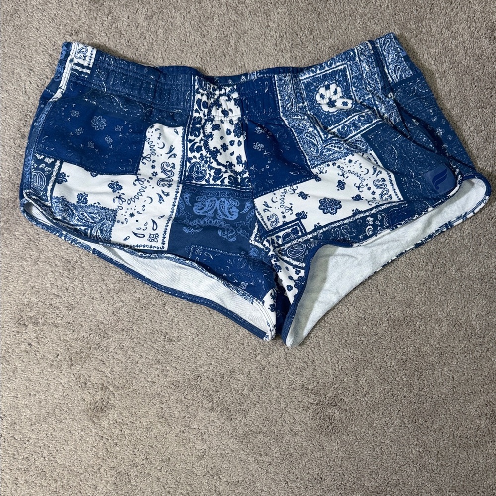 Fabletics Blue and White Patterned Jean Shorts lu… - image 1